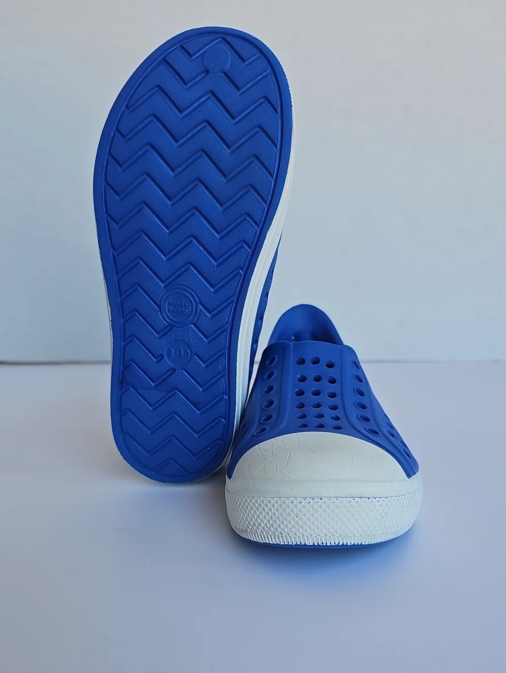 Wonder Nation Blue & White Rubber Water Shoes Slip On Clogs Size 9-10